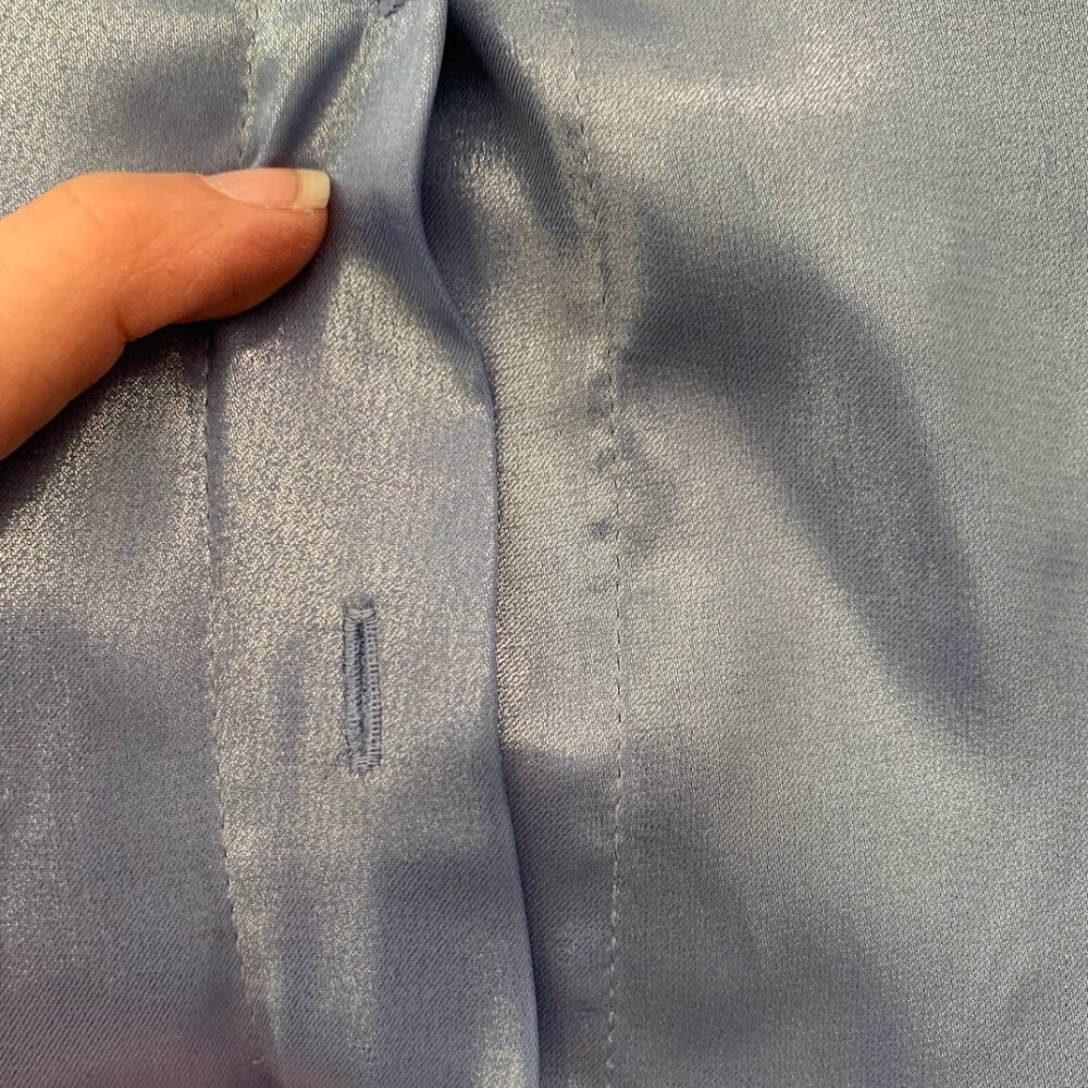 Free People Metallic Blue Satin Ruffle Blouse – Y2K, Office Siren, Size [S] - Picture 4 of 5
